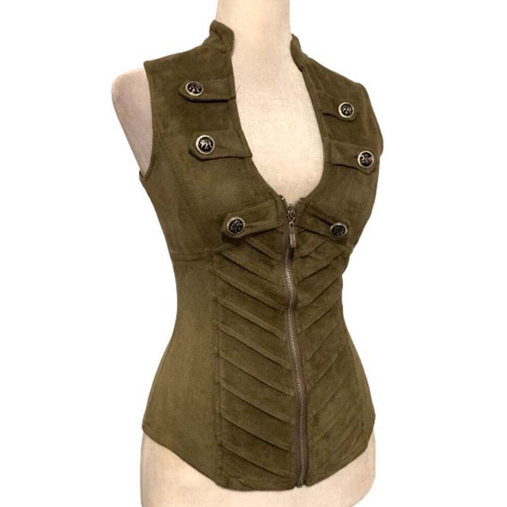 Y2K Lydia Suede Napoleon Corset Vest Tank Top Zip Button S